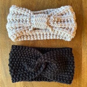 Cozy Knit Headband Set - Black and Cream